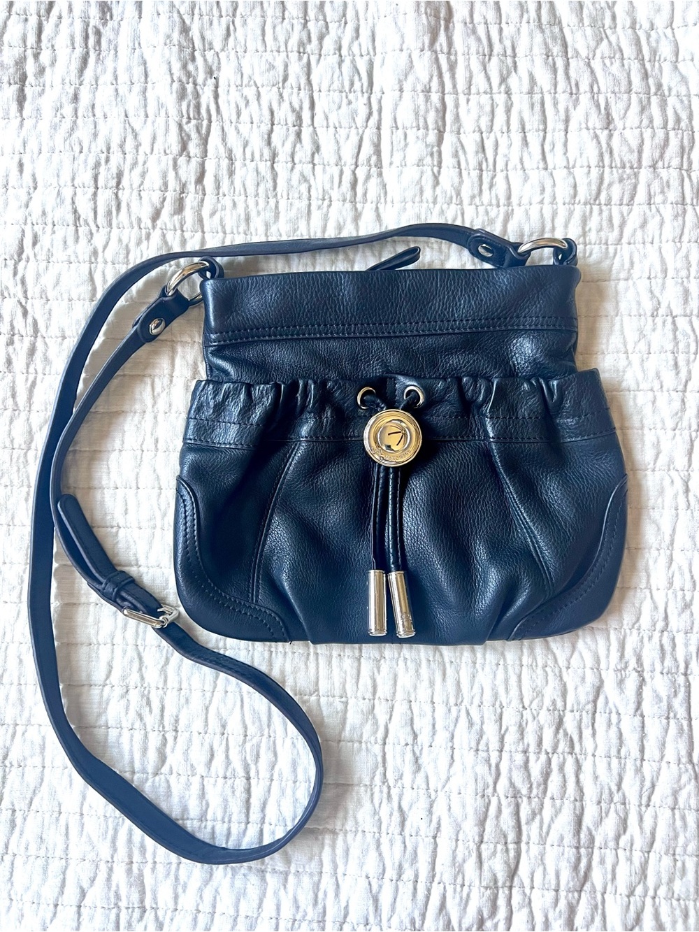B. Makowsky Black Pebbled Leather Crossbody  Bag